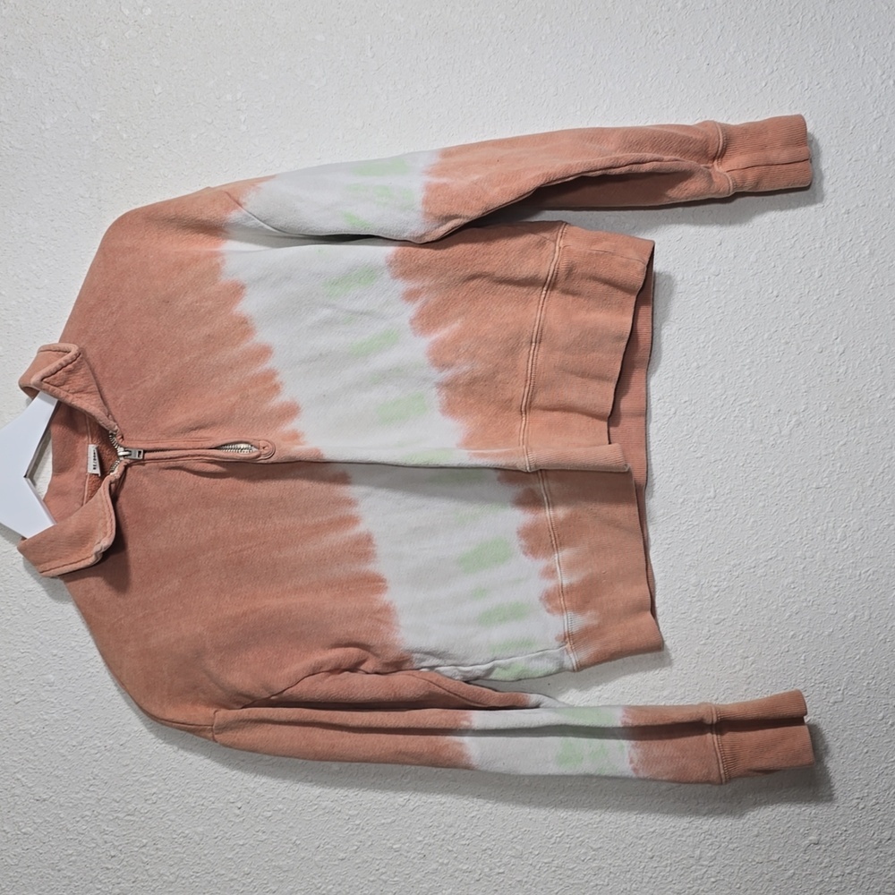 RE/DONE x Hanes Diagonal Tie Dye Clay Crop 70’s Half Zip Sweatshirt